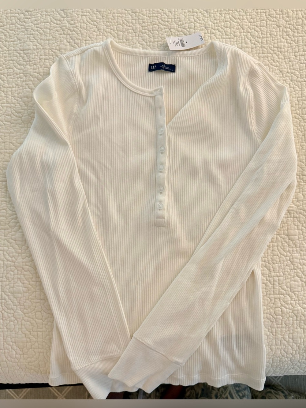 GAP Cream Ribbed Henley Top with Button Placket - NWT